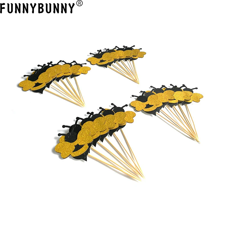 FUNNYBUNNY блеск Шмель кекс Cupcake для Bumble пчелы пол раскрывает детский душ декор для вечеринки в честь Дня рождения День благодарения