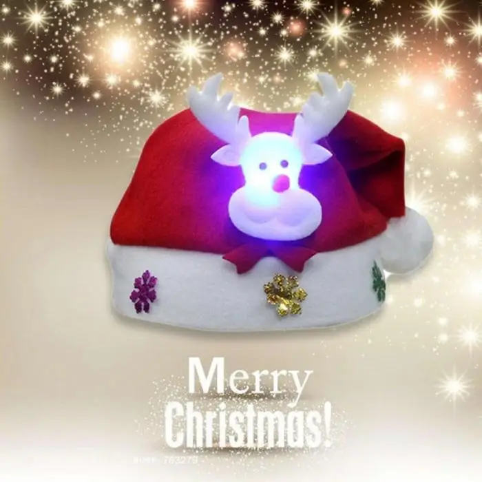 Christmas LED Light Hat Cartoon Santa Claus/Elk/Snowman Xmas Cap for Adult Kids-Drop