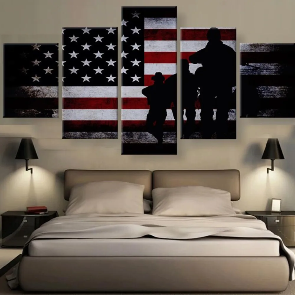 

5 Piece Canvas Art American Flag Abstract Soldier Modern Decorative Paintings on Canvas Wall Art for Home Decorations Wall Decor