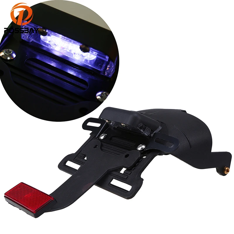POSSBAY Motorcycle Fender License Plate Tail Light With Mount Bracket