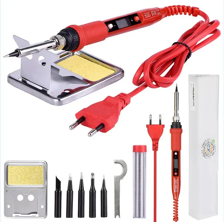 JCD Электрический паяльник 220 в 80 Вт ЖК-дисплей с регулируемой температурой, паяльная станция, Электрический паяльник, наконечники, наборы инструментов - Цвет: Красный