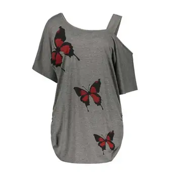 

KANCOOLD tops high quality Butterfly Printing Crop Cold Shoulder Top Shirt Cami Plus summer tops for women 2018 ap26