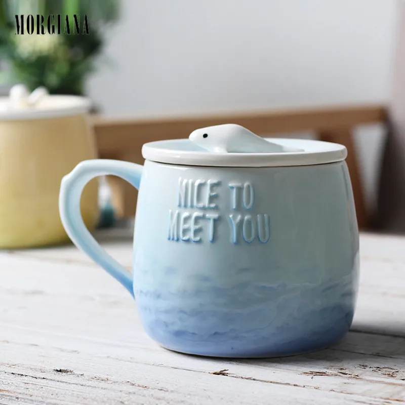 

MORGIANA 360 ML Breakfast Milk Cup Office Drinkware Cartoon with Lid Coffee Mug Sea Animals Cups and Mugs Gradient Color Funny