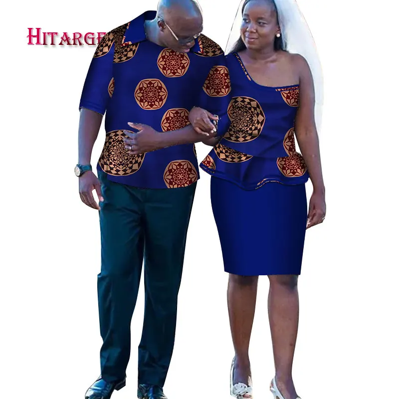 Одежда для пары в африканском стиле Мужская рубашка+ платье Дашики Женский комплект из двух предметов африканская пара платье вечерние свадебные парные платья WYQ166