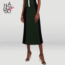 Летний западный стиль, модный тонкий лоскутный контрастный цвет, Женский OL вязаный SML XL XXL, женские с высокой талией, повседневная юбка в складку