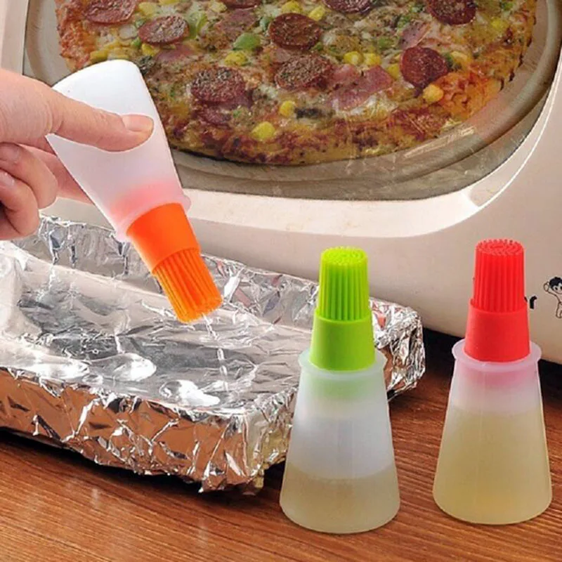 

Portable Silicone Oil Bottle With Brush Baking BBQ Basting Brush Pastry Oil Brush Kitchen Baking Honey Barbecue Tool Gadgets