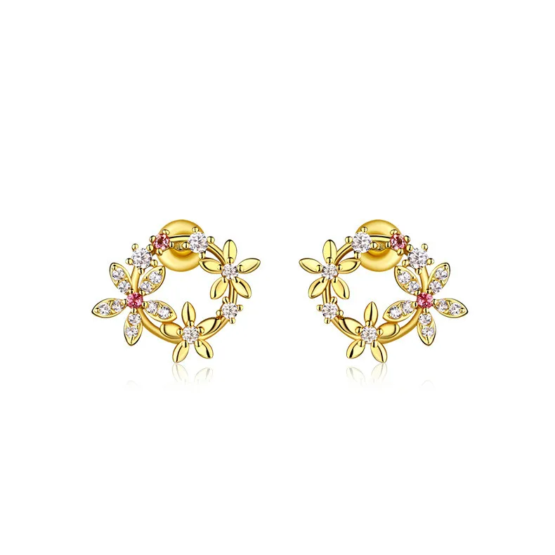 

New Tiny Cute Shiny Natural Tourmaline Flower Stud Earrings for Women Sweet Fashion Wreath Ear Jewelry Gift Brincos