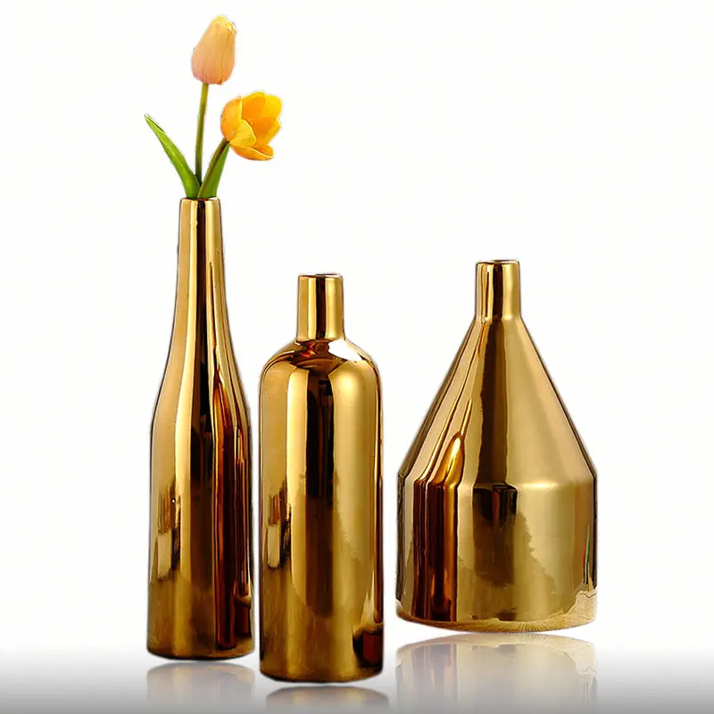 Buy Modern Gold plated Ceramic Vase Column Cone Luxury