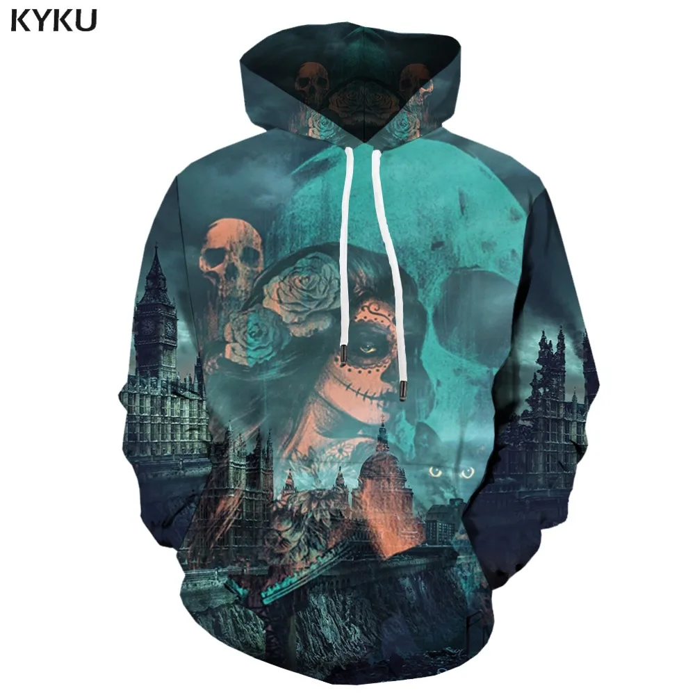 

KYKU Brand Skull Hoodie Men Castle 3d Printed Rose Hoody Anime Clown Sweatshirt Printed Cat Hooded Casual Unisex Hip Hop Casual