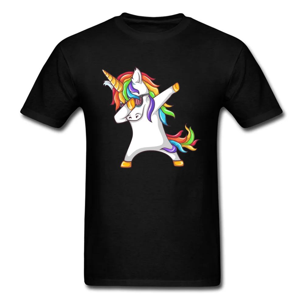 Dabbing Unicorn Pure Cotton Tops T Shirt for Men Europe T-shirts Printing Funky O-Neck Clothing Shirt Short Sleeve Dabbing Unicorn black