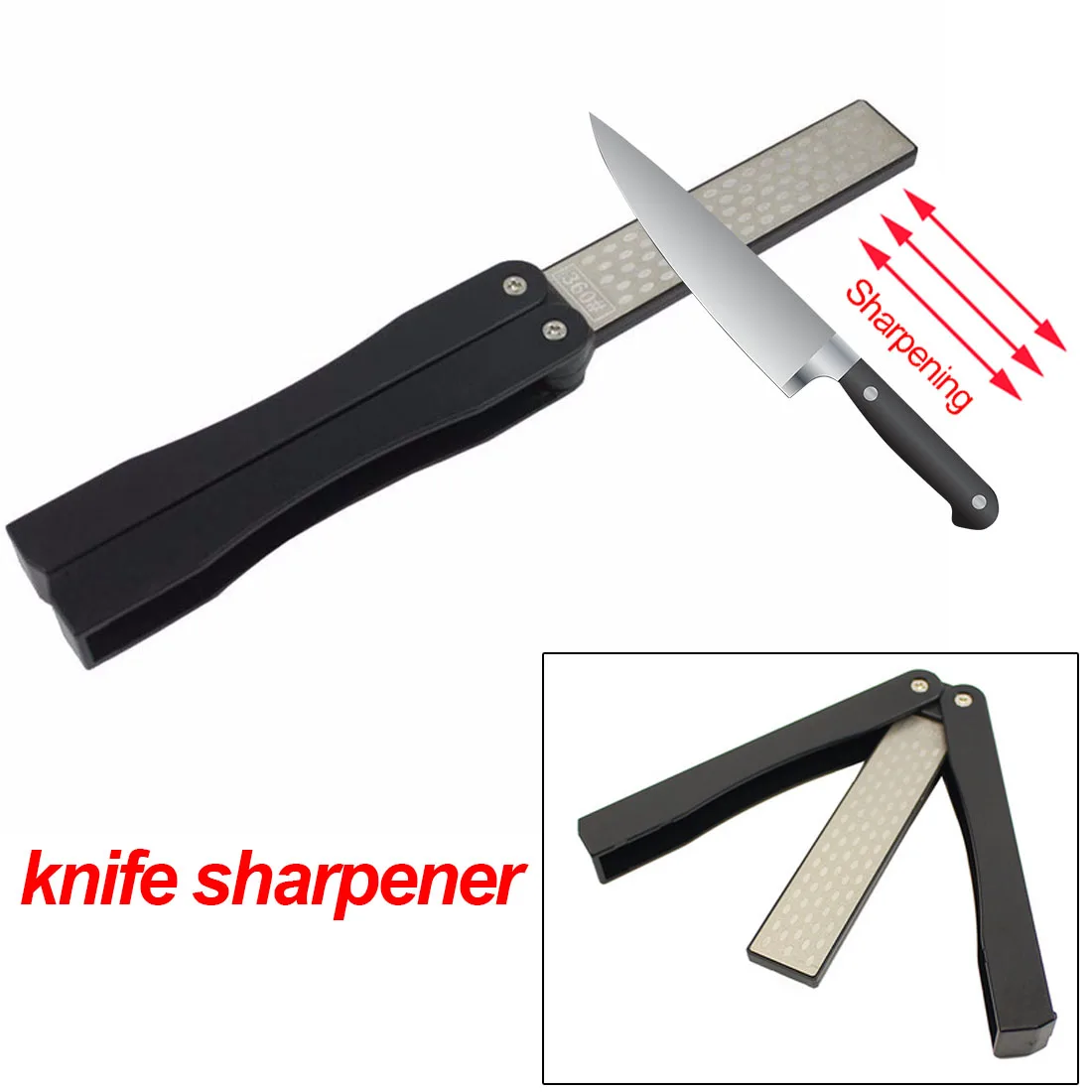 Black Fold Pocket Sharpener Diamond Knife Sharpening Stone Double Sided