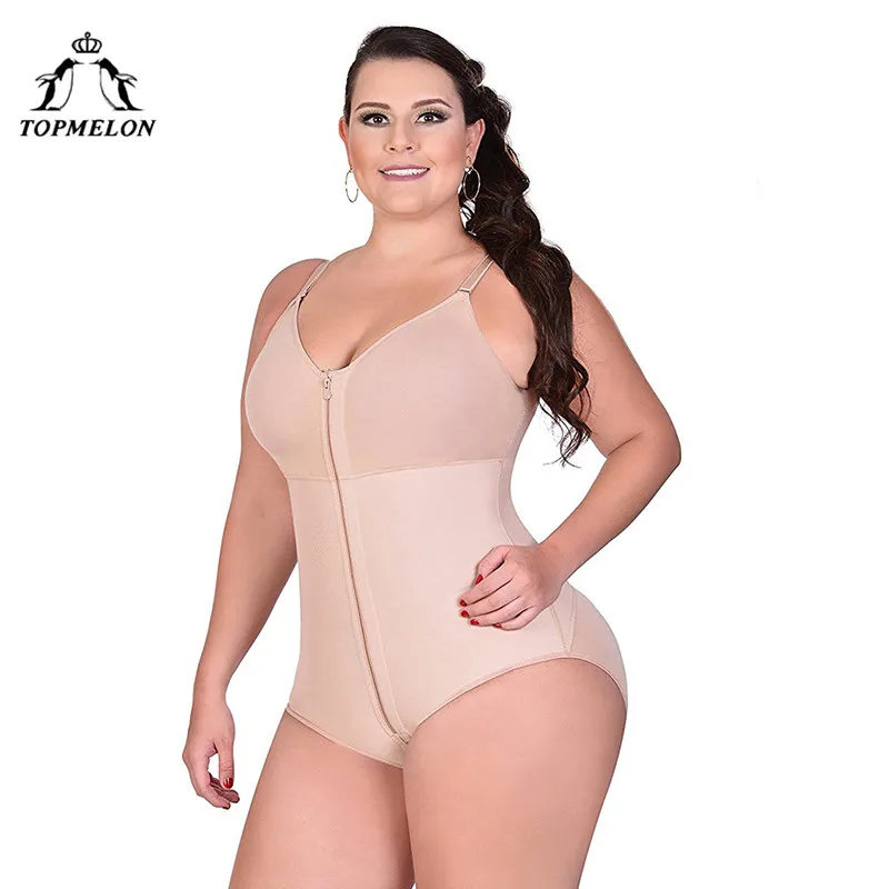 TOPMELON S-6XL женское нижнее белье, Корректирующее белье размера плюс на молнии спереди, триммеры для живота, Корректирующее белье черного и бежевого цвета