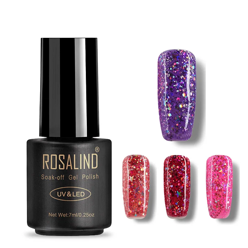Гель лак для ногтей ROSALIND 1S черный флакон 7 мл блестящий УФ и светодиодный со