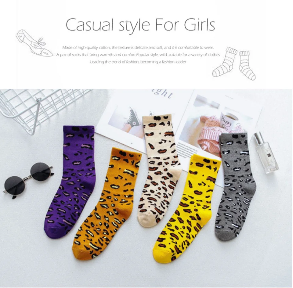 Winter And Autumn Fashion Leopard Ladies Socks Novelty Funny Sock Harajuku Trend Warm Cotton Casual Soft Spot Leopard cottons (1)