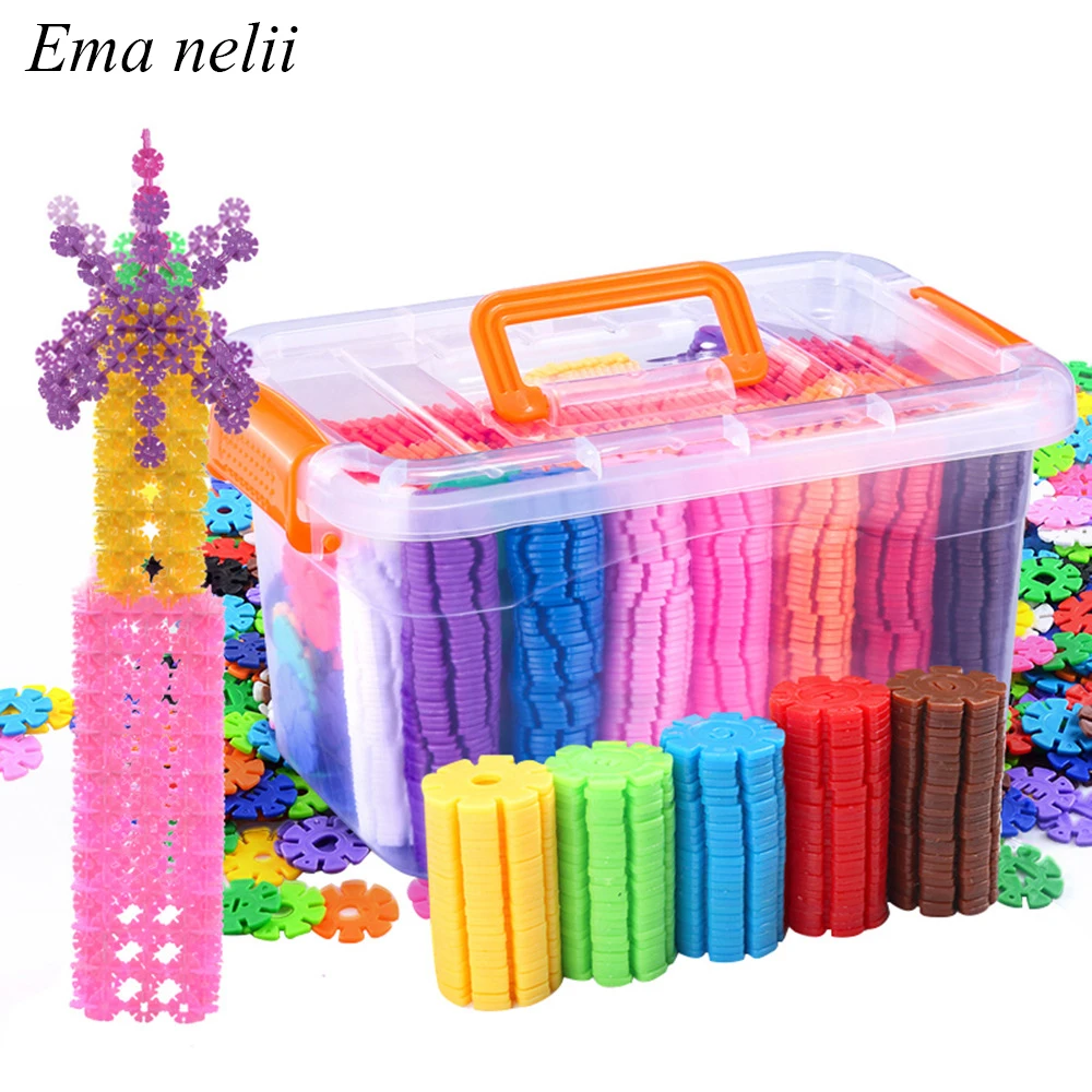 

1000pcs/box Plastic Snowflake Building Blocks Toy Interconnecting Construction DIY Assembling Bricks Toys for Children Kids Game