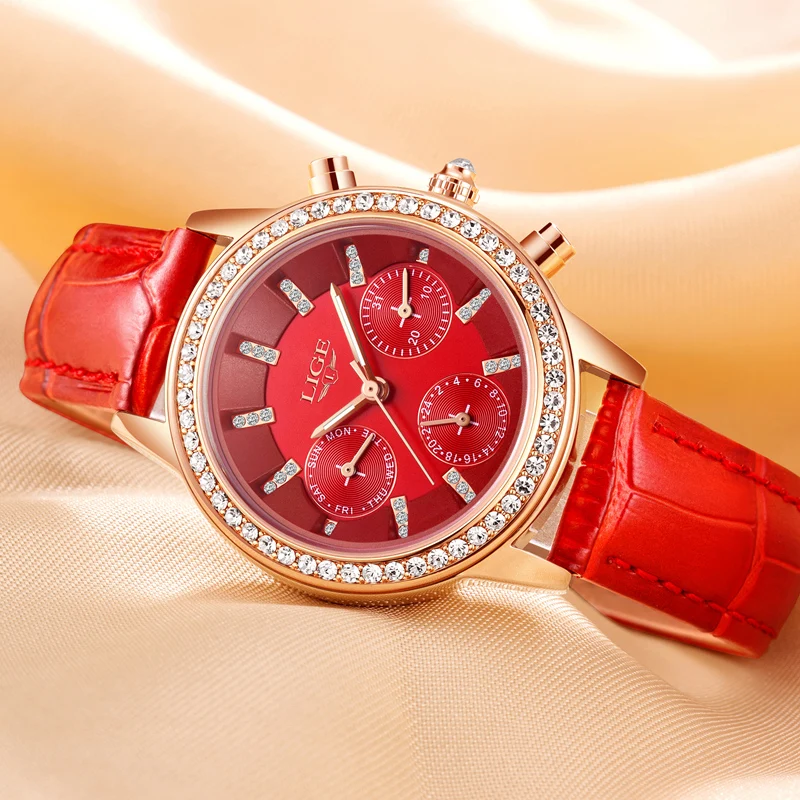 

Relogio Feminino LIGE Luxury Brand Women Watches Fashion Leather Dress Quartz Watch Ladies Waterproof Simple Casual Wrist Watch