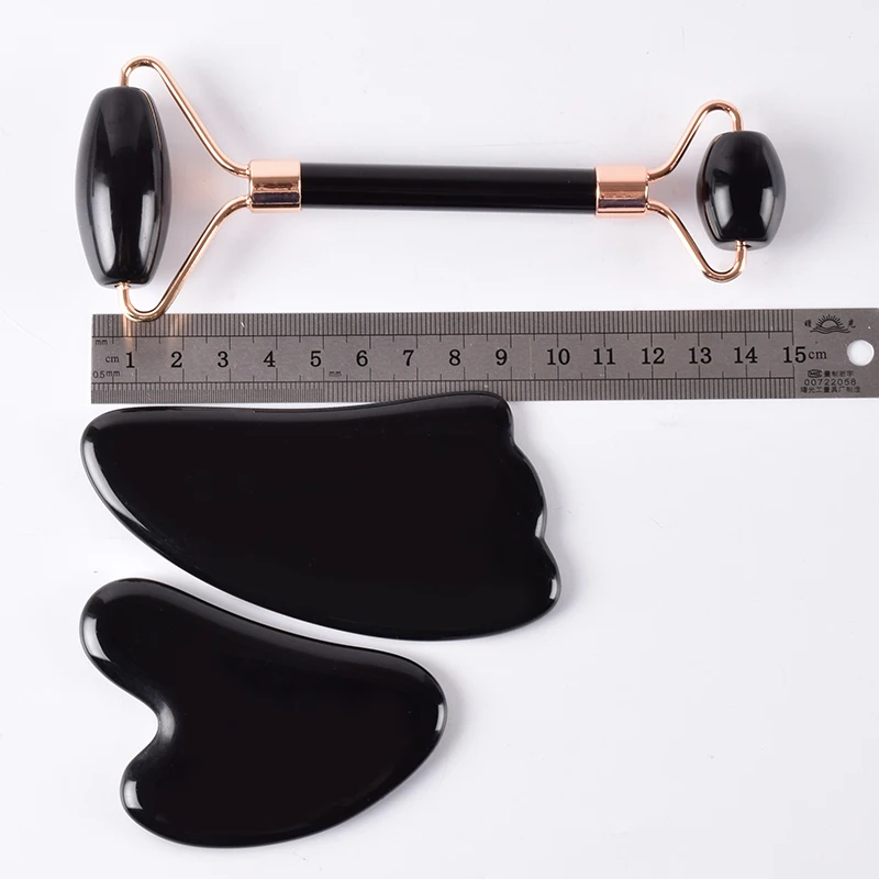 Роллер для лица Gua Sha из розового золота набор массажа натуральный обсидиан