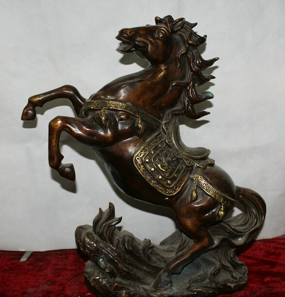 

huij 006930 18" Chinese Bronze Folk animal Zodiac Year success Horse Statue Feng Shui