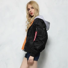 Женская куртка-бомбер с капюшоном, Бейсбольный воротник, Базовая куртка-бомбер с капюшоном