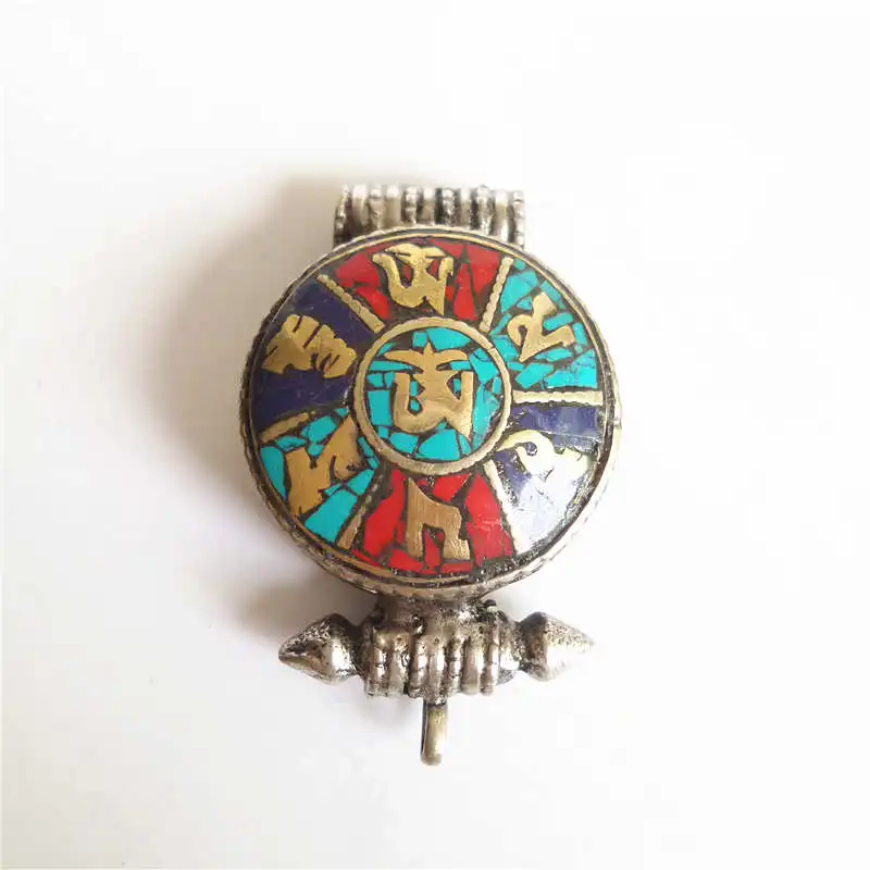 

TGB090 Tibetan OM Mantras Prayer Box Amulet Ghau OM MANI PAD ME HUM