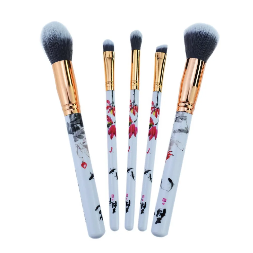 5pcs Chinese Style Printed Flower Makeup Brushes Cosmetics Tool Powder