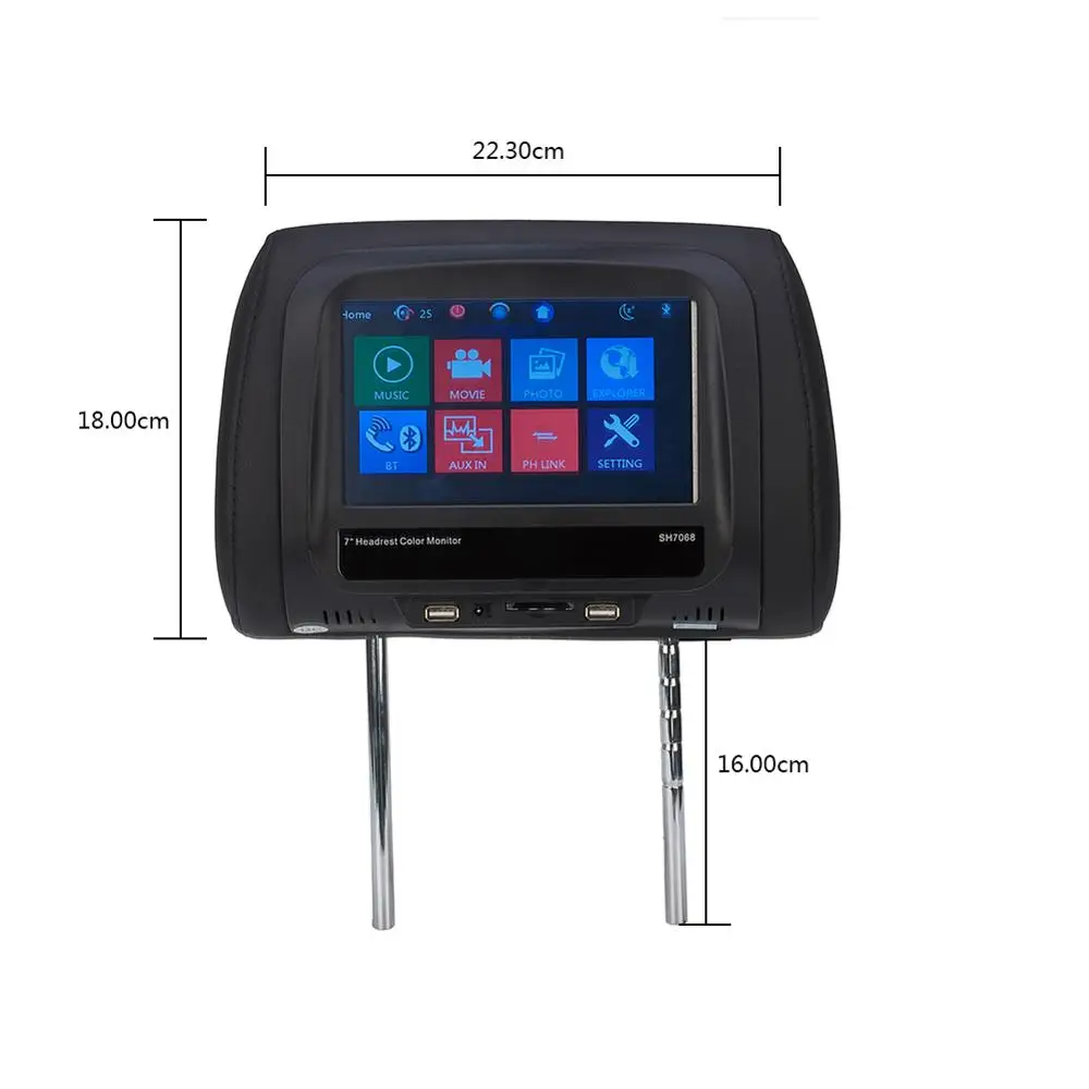 7 дюймов Автомобильный подголовник монитор MP5 ЖК-экран Автомобильный видео плеер Поддержка USB/SD/FM/Bluetooth/телефонная связь