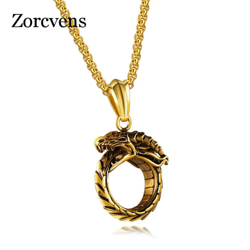 

LETAPI Punk Black Gold Color Male 316L Stainless Steel Dragon Pendant &Necklace for Men Gift