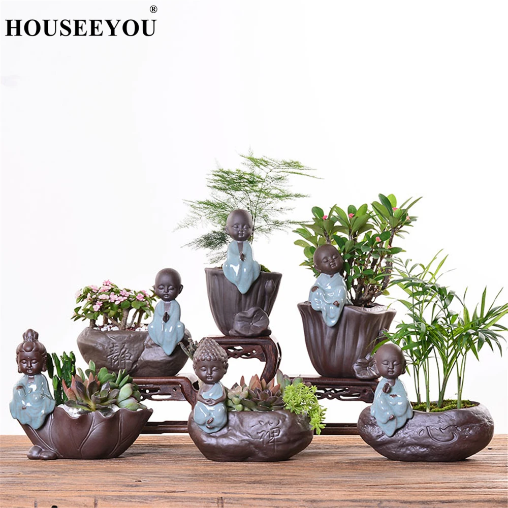 Керамические цветочные горшки ваза дзен Маленький Будда монах изысканные