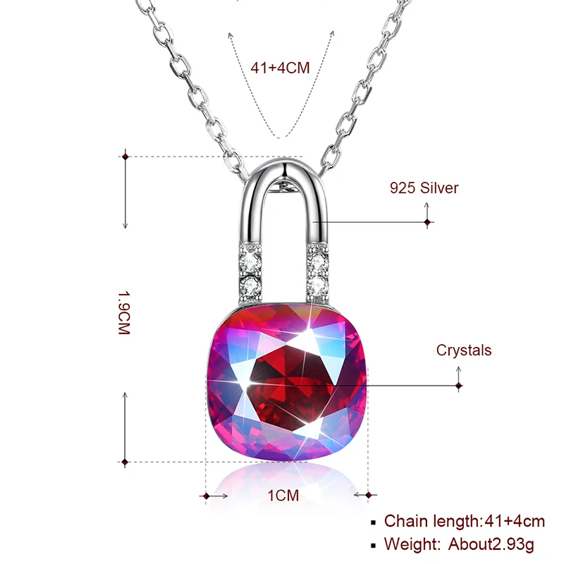 Qevila New Fashion Necklaces Jewelry 925 Sterling Silver Padlock Pendant Necklace for Women Crystals Padlock Chain Necklace Gift (4)