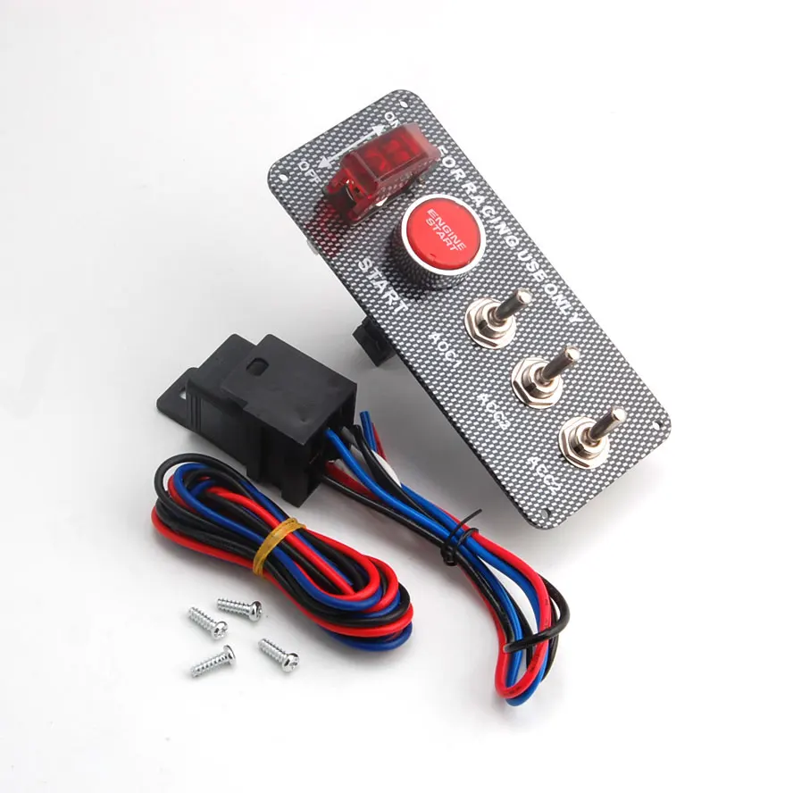 12V Carbon Fiber Race Car Ignition Accessory LED Toggle Engine Start Push Button Switch Panel