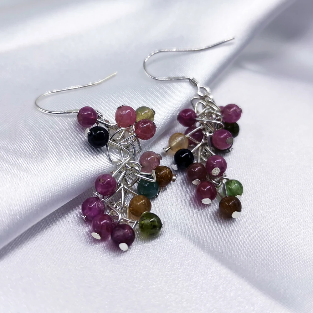 

Natural grape jewelry beads Tourmaline Women Handmade Pendant Classic sterling silver 925 drop earrings