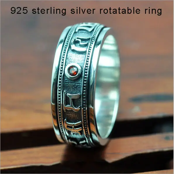

Wholesale 100% Real Pure 925 Sterling Silver Ring Retro Engraved Mantra silver 925 Big size Men Jewelry Hr069