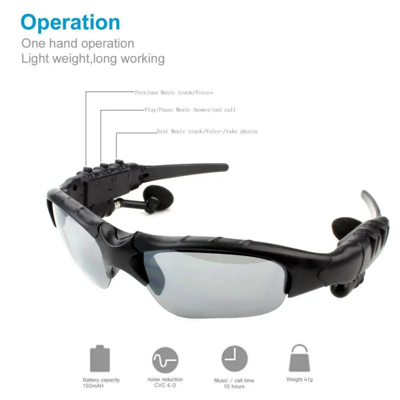 DAONO Sunglasses Bluetooth Headset Outdoor Glasses Earbuds music with Mic Stereo Wireless Headphone 3 colorful Sun lens