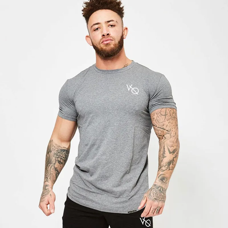 Men Short Sleeve Cotton T Shirt Man Gym Fitness Bodybuilding Training T Shirt Male Run Jogging 