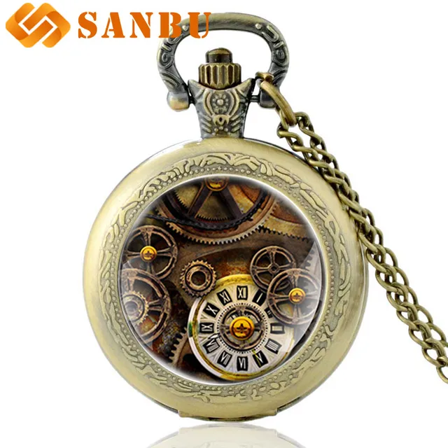 Classic Steampunk Pocket Watch Vintage Gear Bronze Men Women Quartz Necklace Wat Classic Steampunk Pocket Watch Vintage Gear Bronze Men Women Quartz Necklace Wat