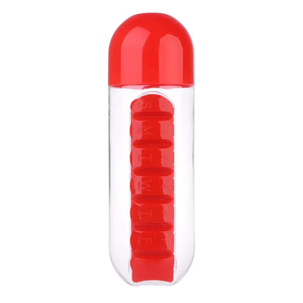 ZLROWR Открытый Спорт Медицина держатель таблетки коробка бутылка для воды с чехлом капсула Органайзер 600 мл - Цвет: Red