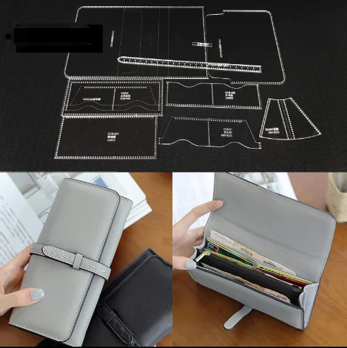 Leather Handmade Craft wallet Sewing Pattern Acrylic Stencil Template accessories with holes 20x9.5x2cm | Дом и сад