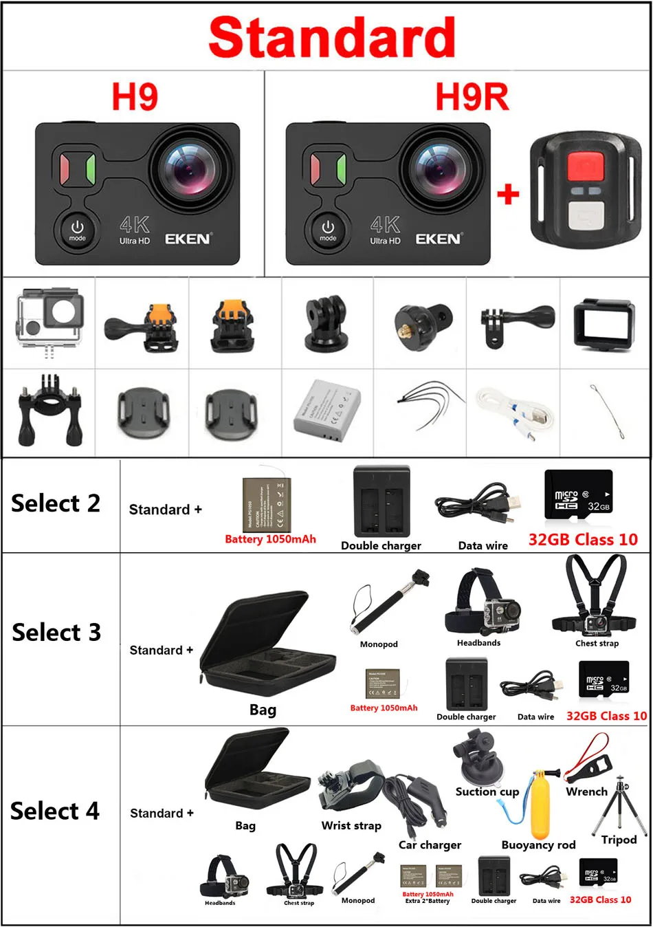 EKEN H9R plus A12 Ultra 4K 30FPS Wifi Экшн камера 30 м Водонепроницаемая 1080p go стабилизация