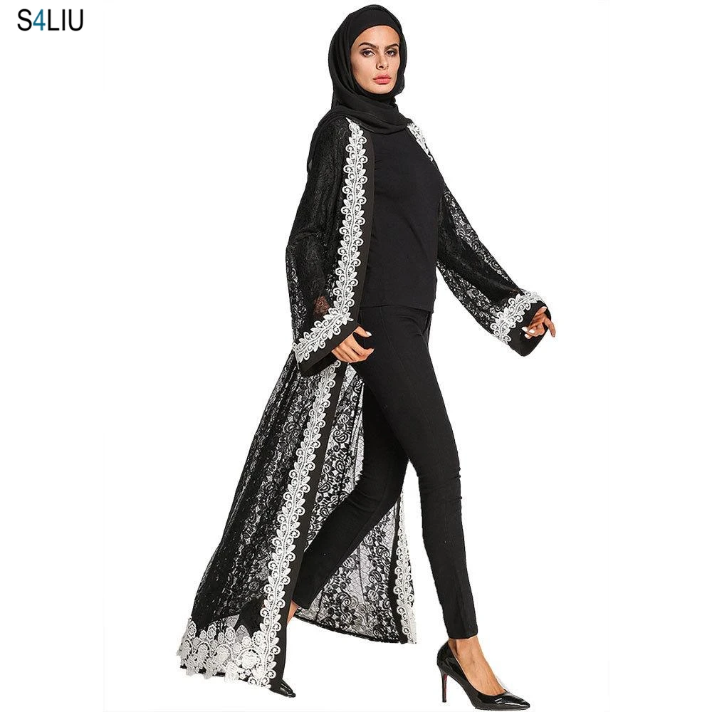 Новое Элегантное мусульманское кружевное Макси платье с вышивкой Abaya открытый