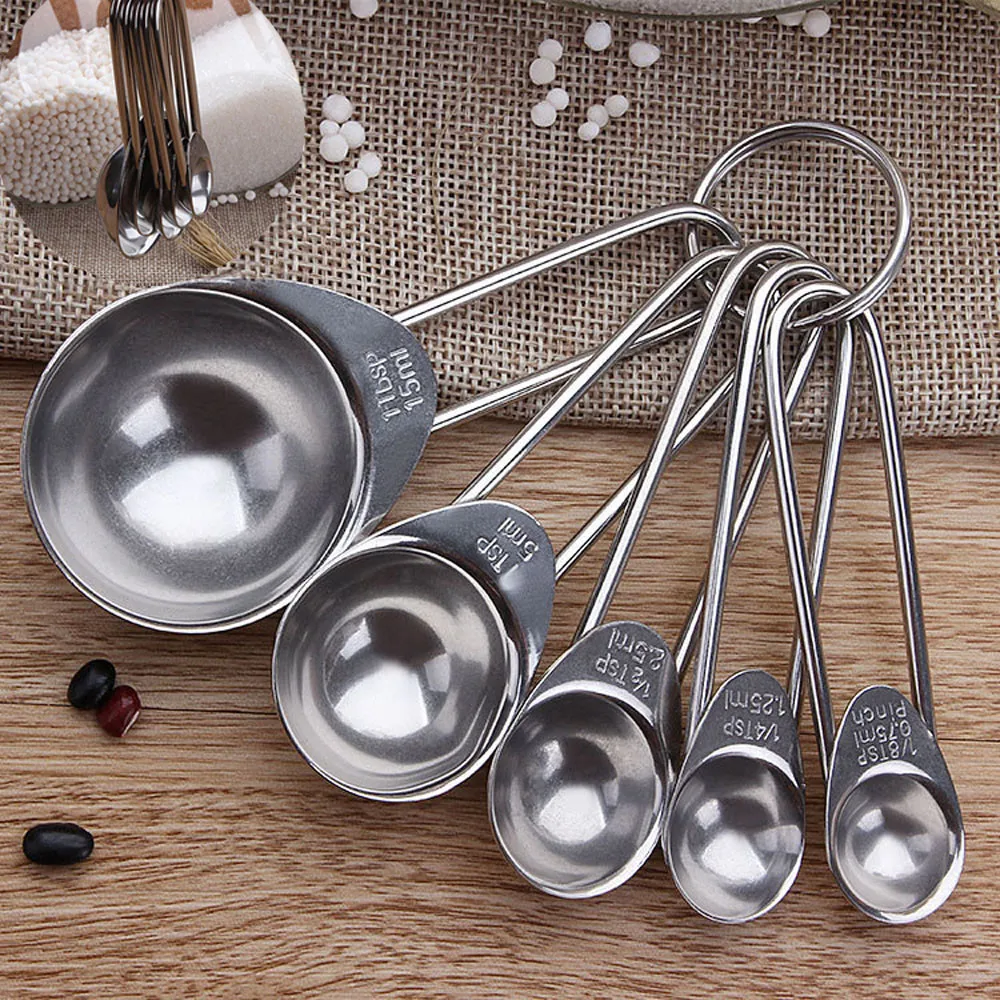 

5Pcs/Set Sliver Measuring Spoon Teaspoon For Tea Coffee Baking Cooking Measure Tool Kitchen Accessories