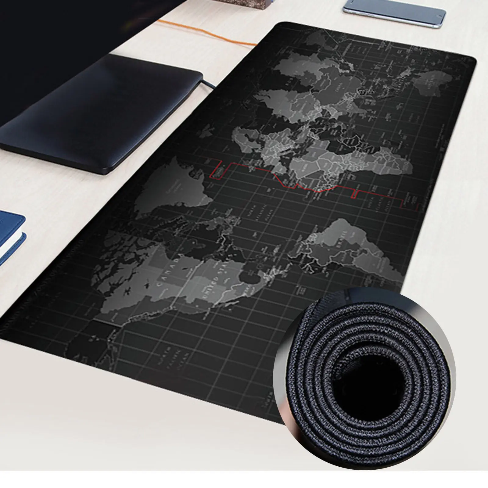 

Two Size Large World Map Mousepad Black Table Mat Game Laptop Computer Keyboard Mouse Pad Mat Cool Durable Man Like Brief Mat
