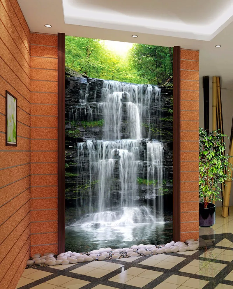 カスタム3d風景の壁紙壁3d滝写真の壁紙壁画寝室の背景の壁カバー森壁紙 Wallpaper For Walls 3d Landscape Wallpaperwood Wallpaper Aliexpress