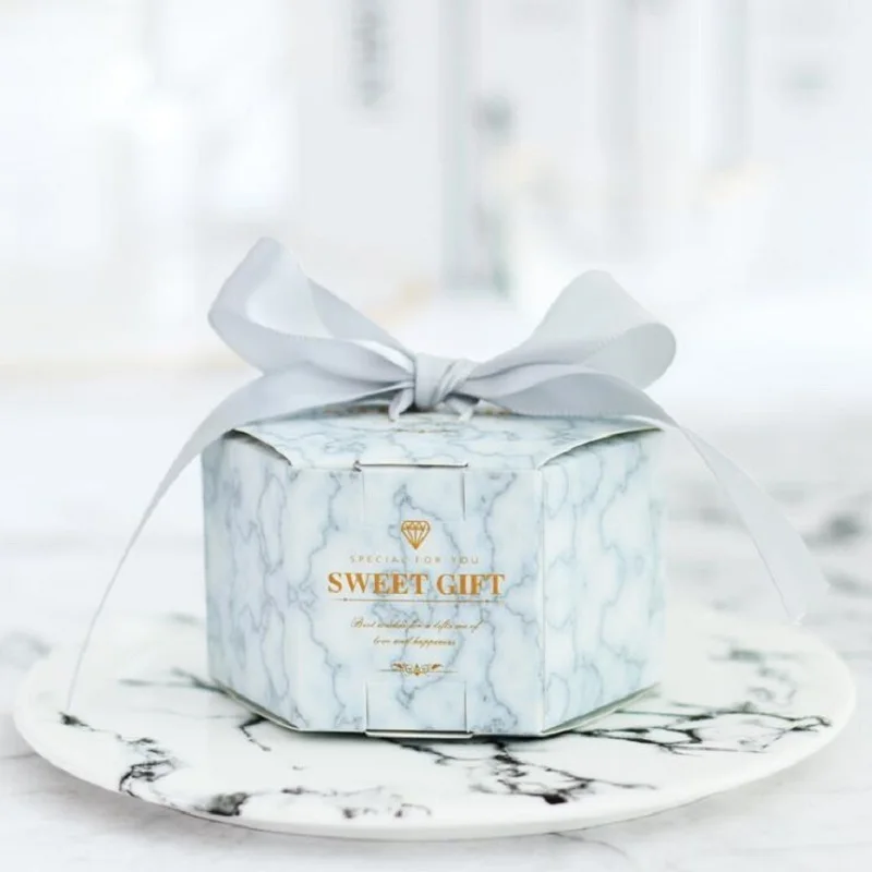 Серебряная мраморная Шестигранная коробка конфет свадебные сувениры и