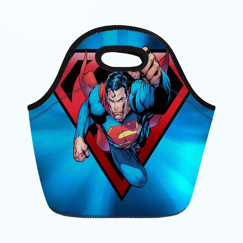 Горячие изолированные обед сумки для мальчиков Superman Spiderman Batman печатных Для мужчин теплая удлиненная пуховая абонентского ящика Еда сумки для пикника Сумки из натуральной кожи с застежкой-молнией