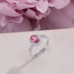 Fine Jewelry кольца для Для женщин S925 Серебряный Натуральный Розовый овальный топаз 7*5 мм драгоценных камней Регулируемый кольцо Винтаж