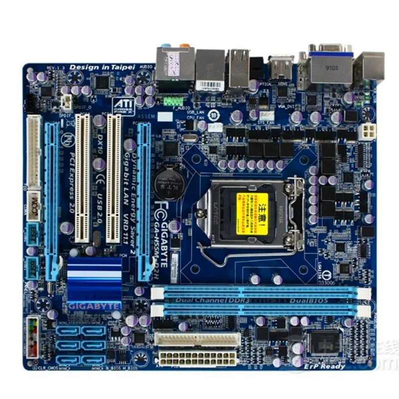100% оригинальная материнская плата Gigabyte LGA1156 H55 H55M-D2H LGA 1156 GA-H55M-D2H DDR3 десктопная |