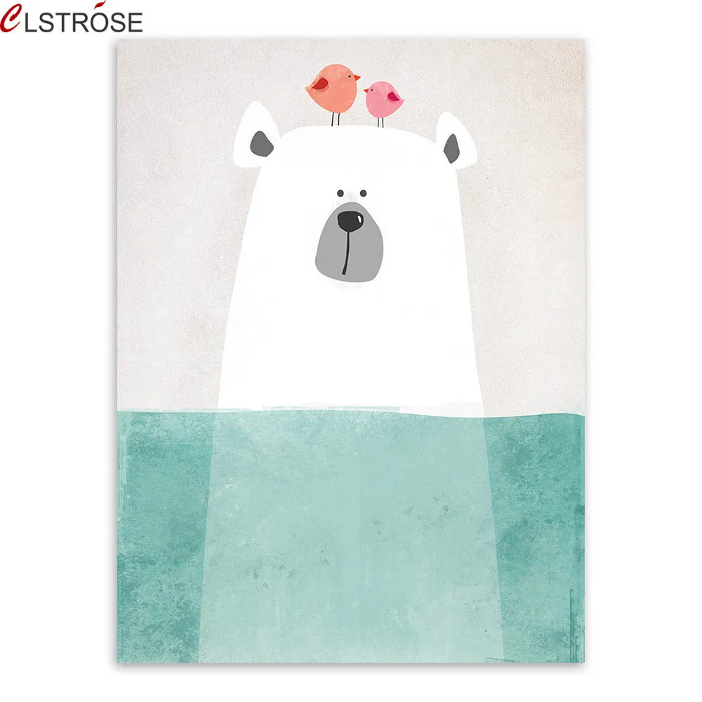 

Modern Nordic Kawaii Bear Hippo Bird Animal Canvas Painting On Canvas Children Living Room Prints Poster Cartoon Wall Pictures