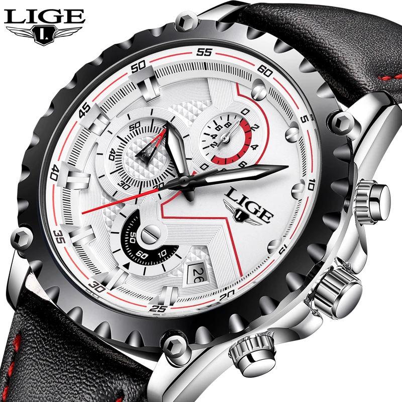

Relogio Masculino LIGE Watches Men Luxury Brand Fashion Business Quartz Watch Men Stopwatch Sport Military Leather Wristwatches
