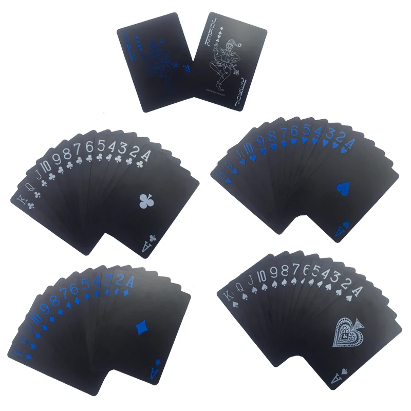 Quality Waterproof PVC Plastic Playing Cards Set Trend 54pcs Deck Poker Classic Magic Tricks Tool Pure Black Magic Box-packed