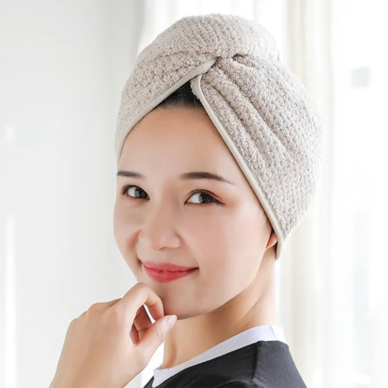 

Cotton Hair Quick Drying Towel Twist Wrap Loop Button Bath Turban